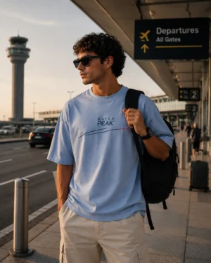 Dutch Peak Men's Blue Oversized Moto Lifestyle T-Shirt for riders and travelers Dutch Peak Men's Blue Oversized Moto Lifestyle T-Shirt for riders and travelers
